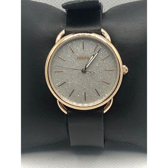 Fossil ES4421 Women's Black Leather Analog Pink Dial Quartz Genuine Watch HK59 - Picture 1 of 9